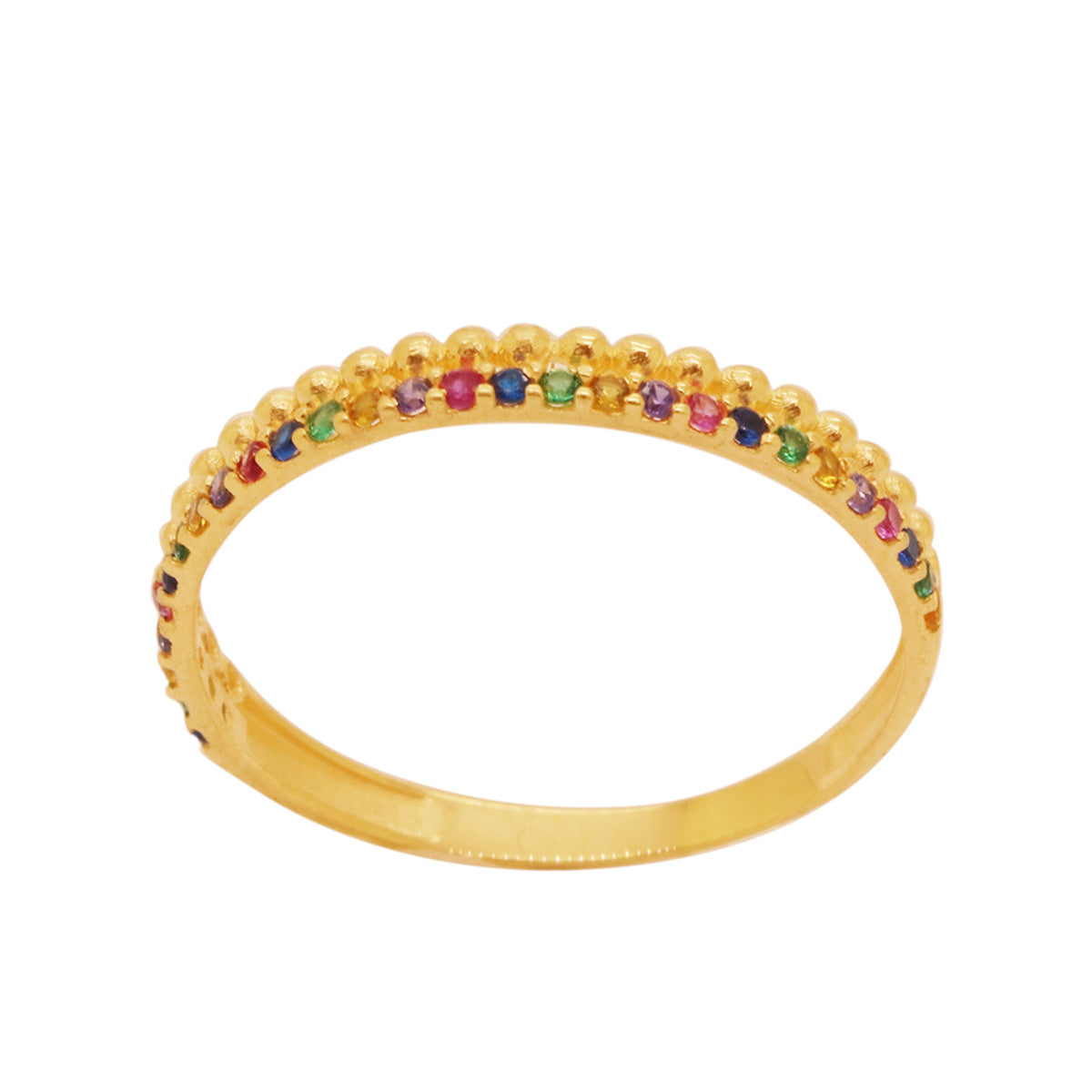 Anel Aro Chato Zircônias Coloridas em Ouro 18K