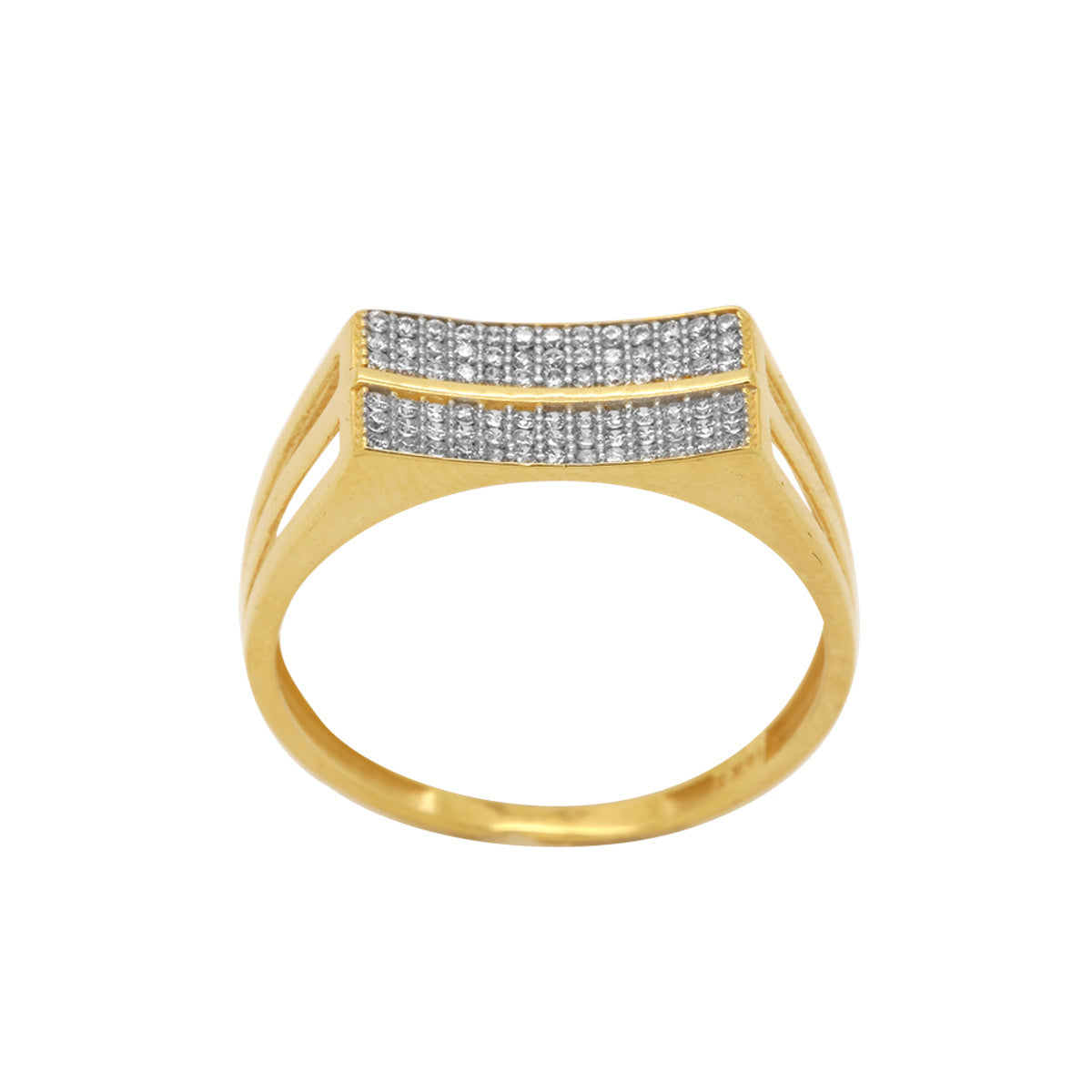 Anel Aro Côncavo Chapa Zircônias Brancas Rodinado em Ouro 18K