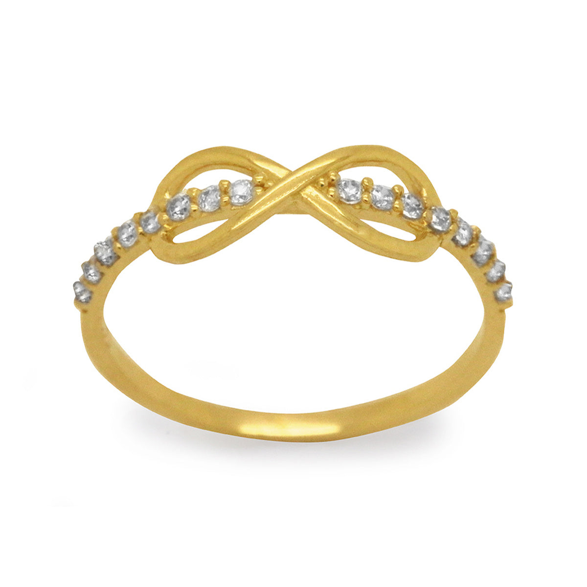 Anel Aro Cravejado Zircônias Infinito Liso Entrelaçado em Ouro 18K