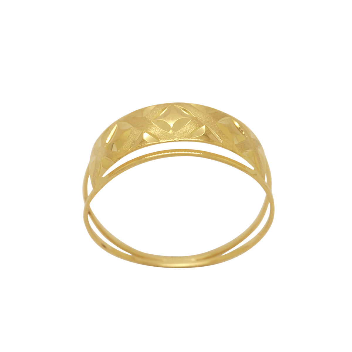 Anel Aro Duplo Chapa Abaulada Cortes X Lisos e Acetinados em Ouro 18K
