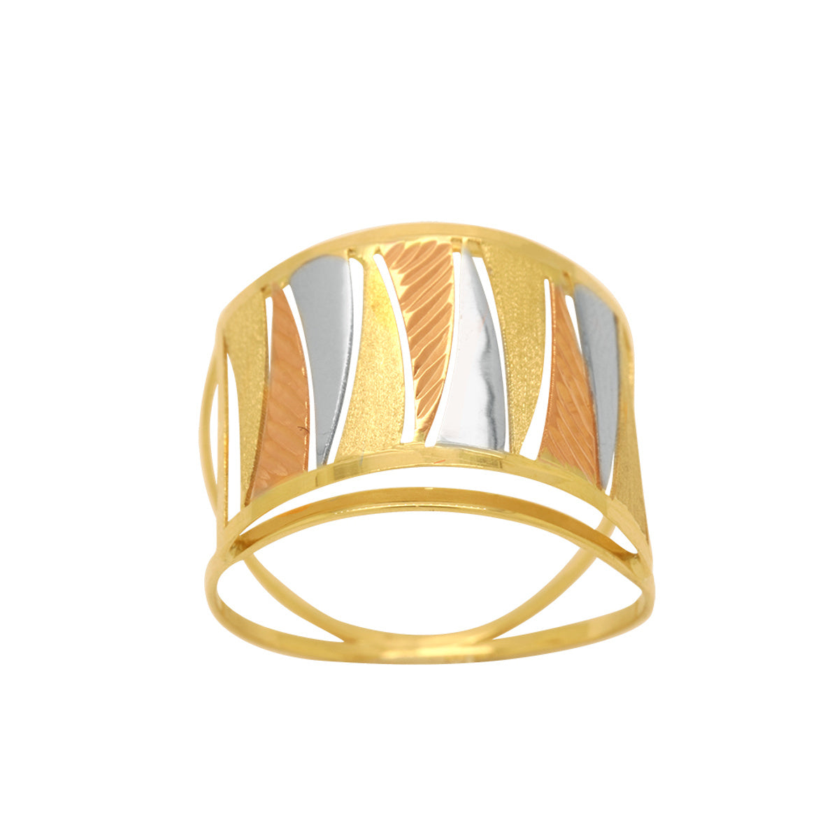 Anel Aro Duplo Chapa Abaulada Fios Lissos e Acetinados Cortes Diamantados em Ouro 18K