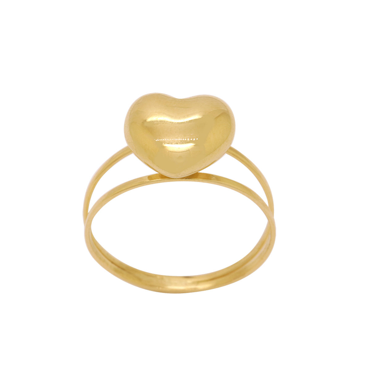 Anel Aro Duplo Coração Médio Oco Liso em Ouro 18K