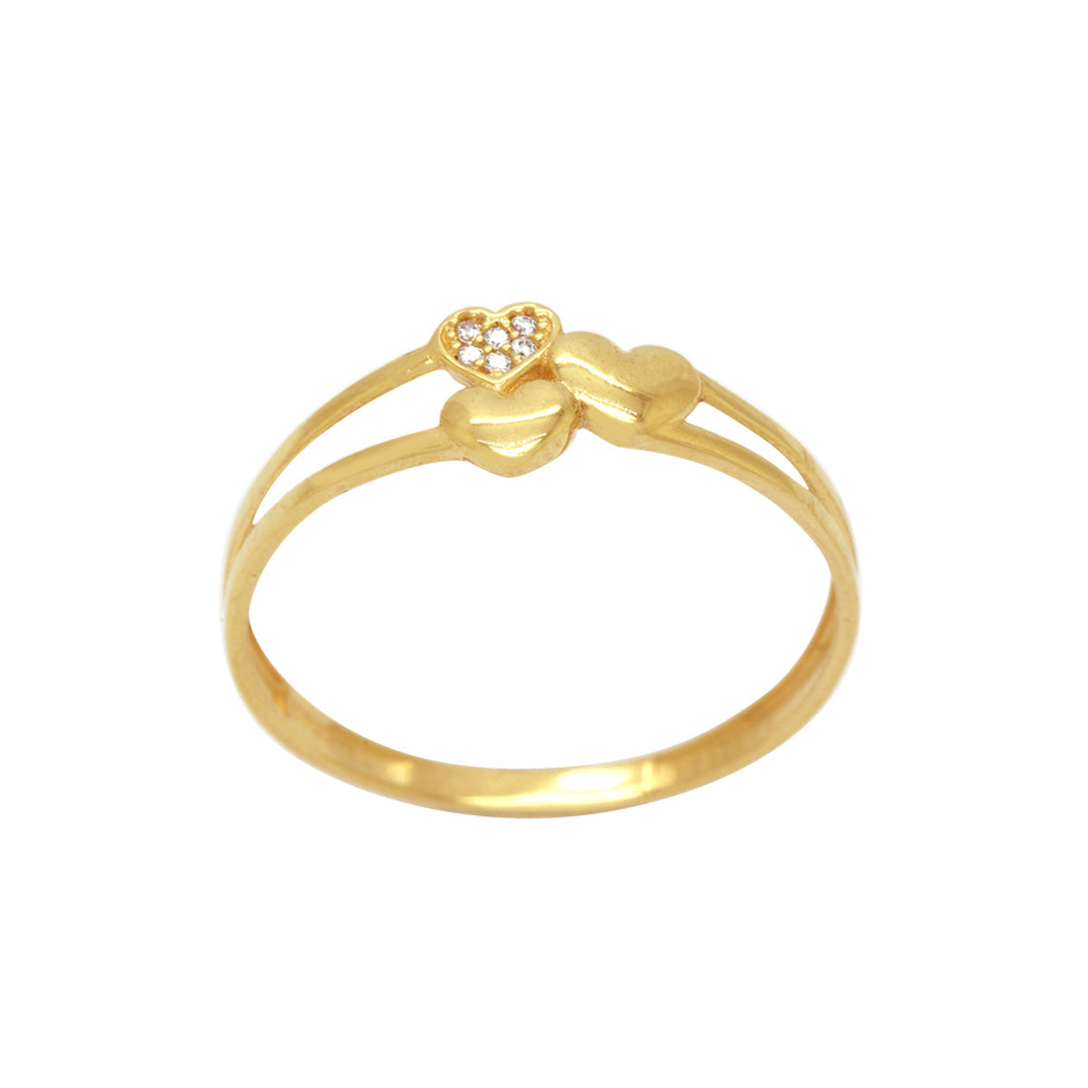 Anel Aro Duplo Corações Zircônias Brancas em Ouro 18K