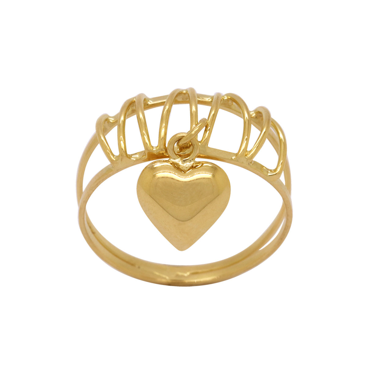 Anel Aro Duplo Fios Zig-zag Coração Oco Liso em Ouro 18K