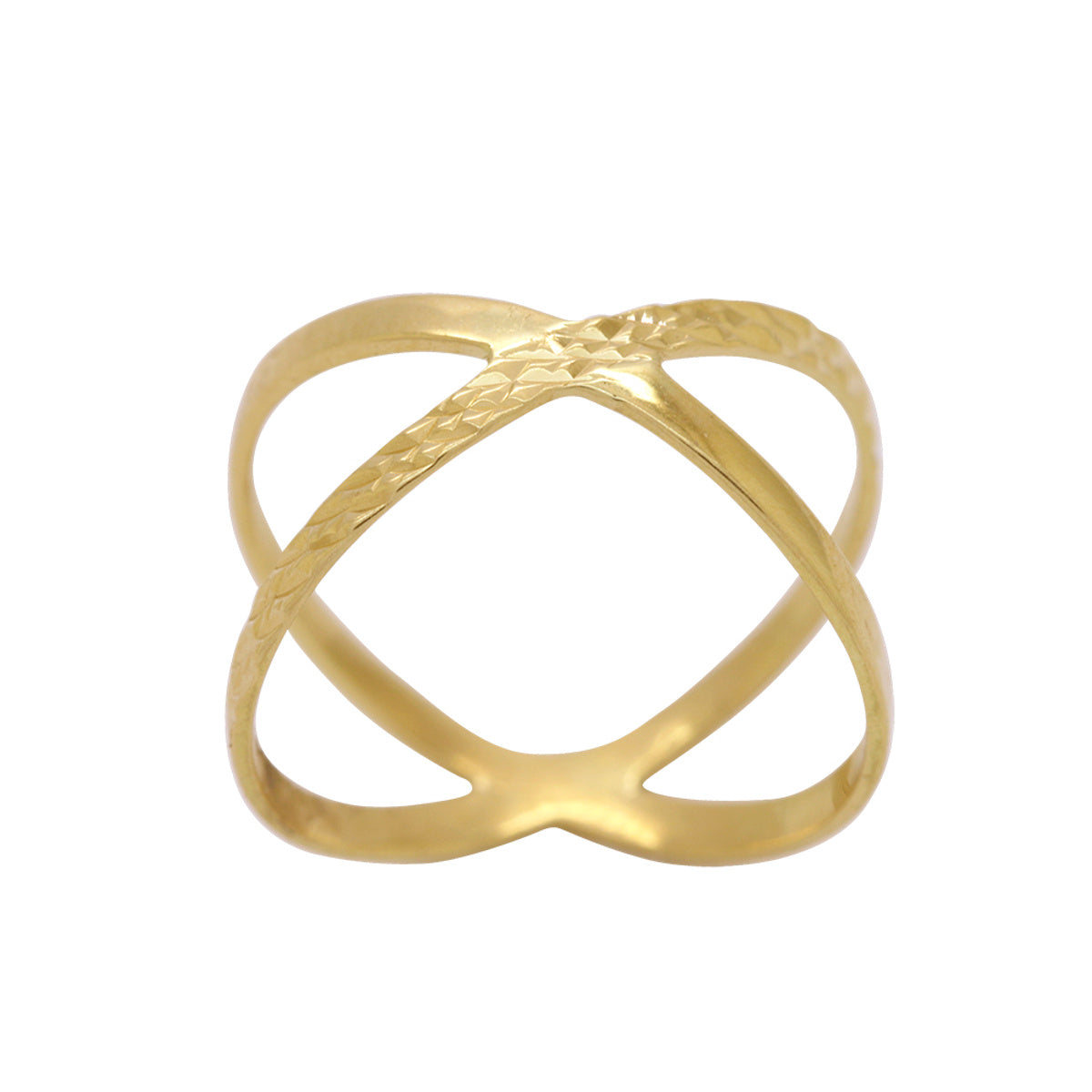 Anel Aro Duplo Formato X Liso e Trabalhado Cortes Diamantados em Ouro 18K