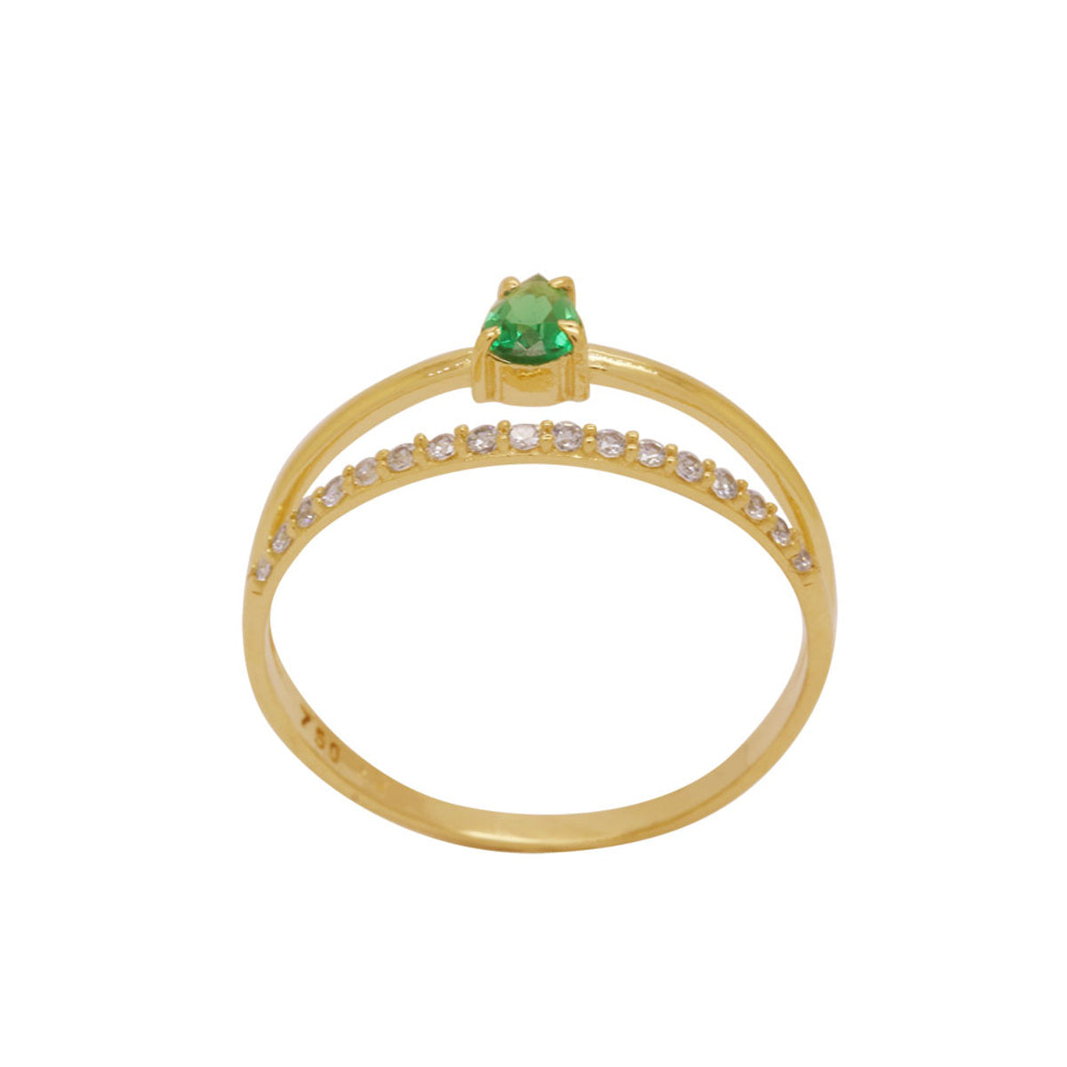 Anel Aro Duplo Formatura Gota Zircônias em Ouro 18K