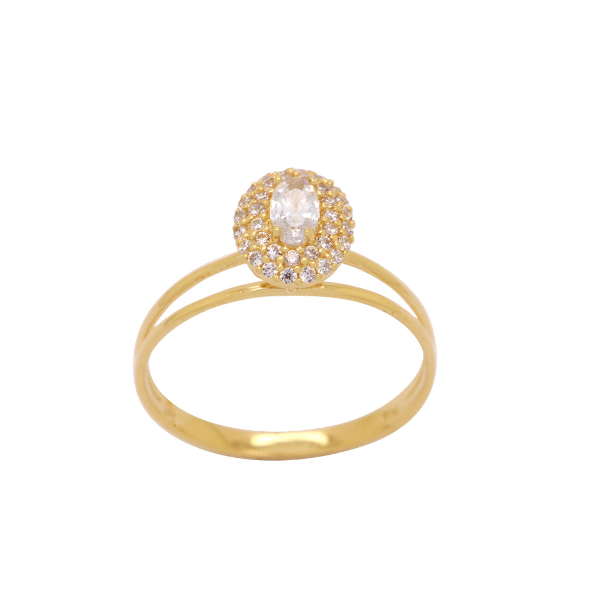 Anel Aro Duplo Formatura Oval Zircônia 3x5 mm Borda Dupla Cravejada em Ouro 18K
