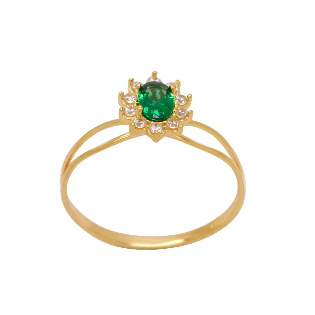 Anel Aro Duplo Formatura Zircônia Oval 4x6 mm Borda Cravejada em Ouro 18K