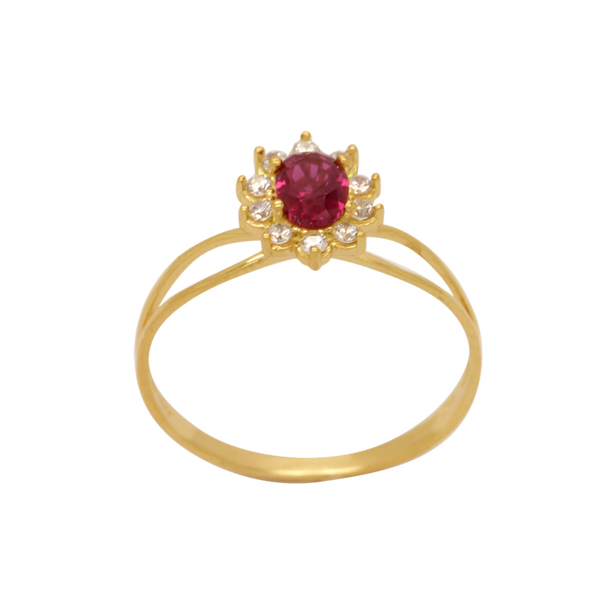 Anel Aro Duplo Formatura Zircônia Oval 4x6 mm Borda Cravejada em Ouro 18K