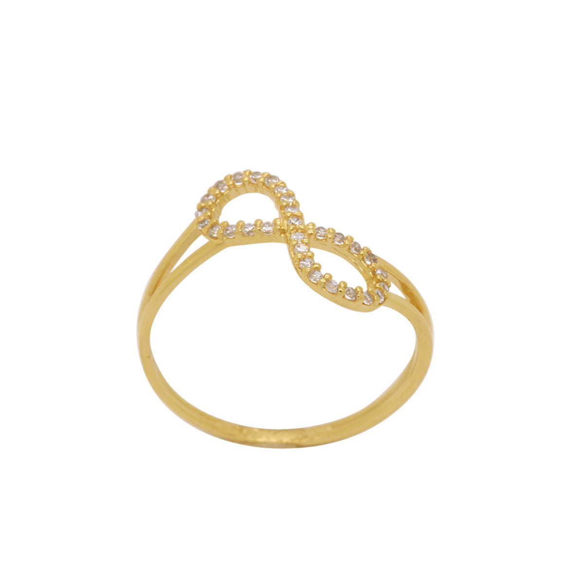 Anel Aro Duplo Infinito Zircônias Brancas em Ouro 18K