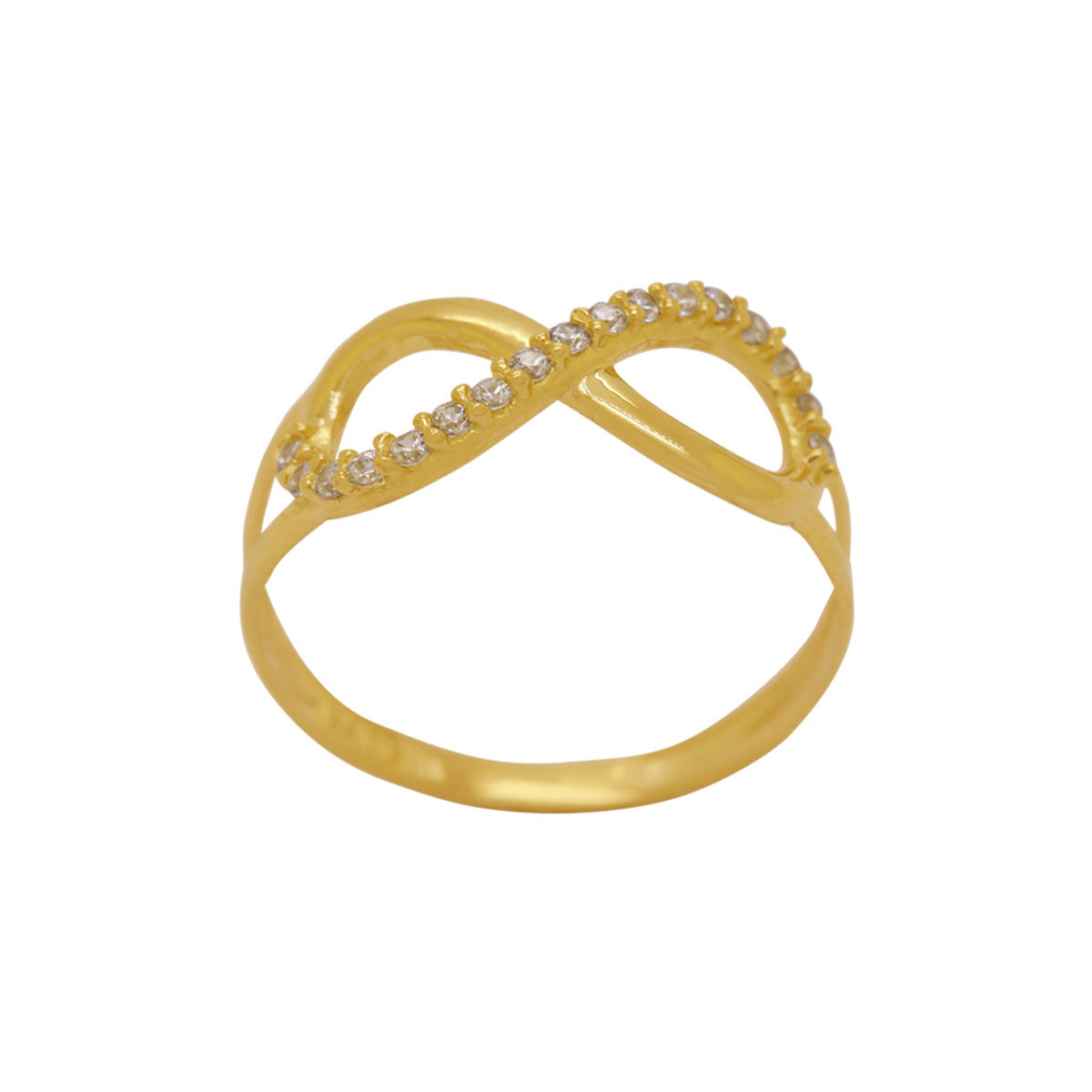 Anel Aro Duplo Infinito Zircônias Brancas em Ouro 18K