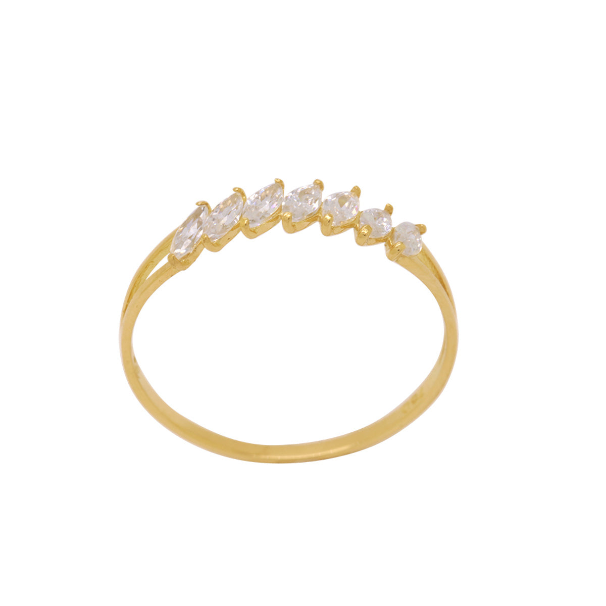 Anel Aro Duplo Navetes Zircônias Brancas 2,4 mm em Ouro 18K