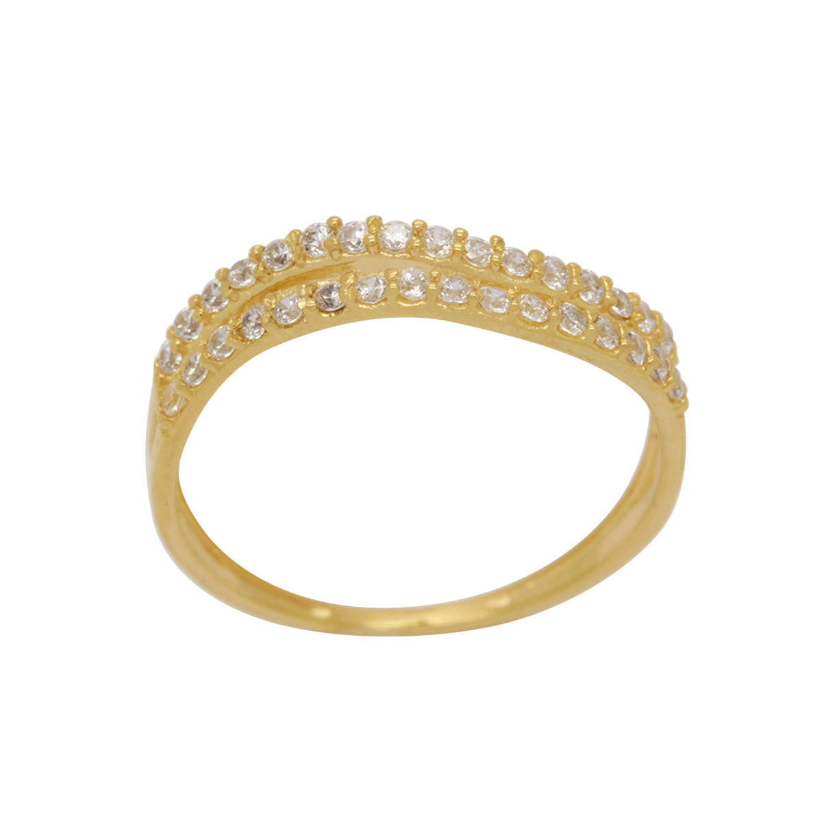 Anel Aro Duplo Ondulado Cravejado Zircônias em Ouro 18K