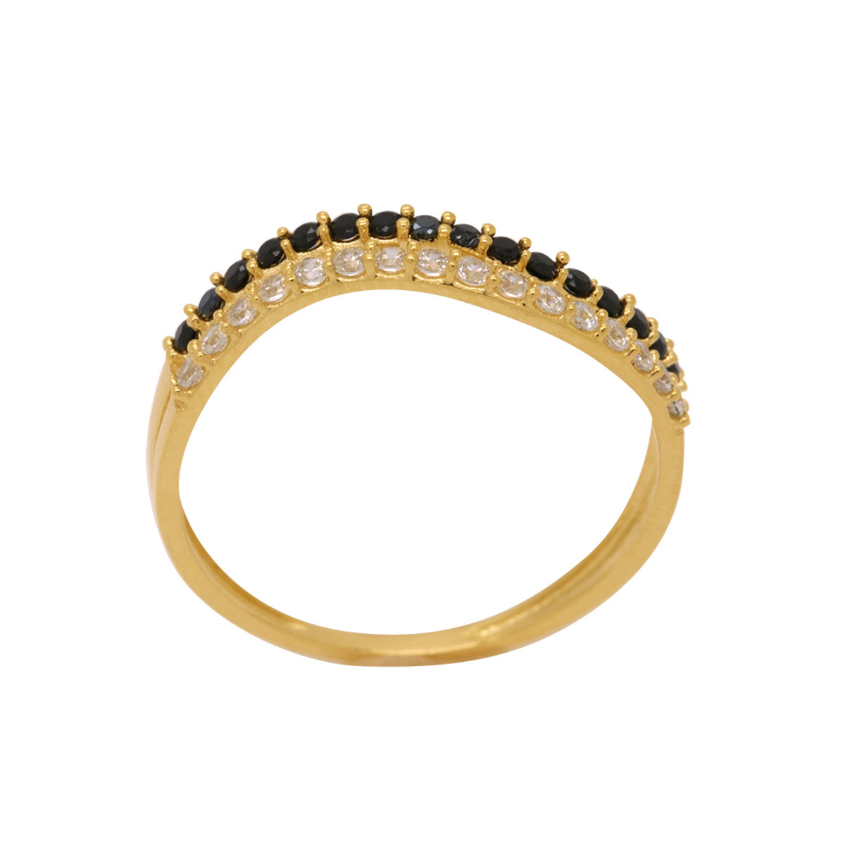 Anel Aro Duplo Ondulado Cravejado Zircônias em Ouro 18K