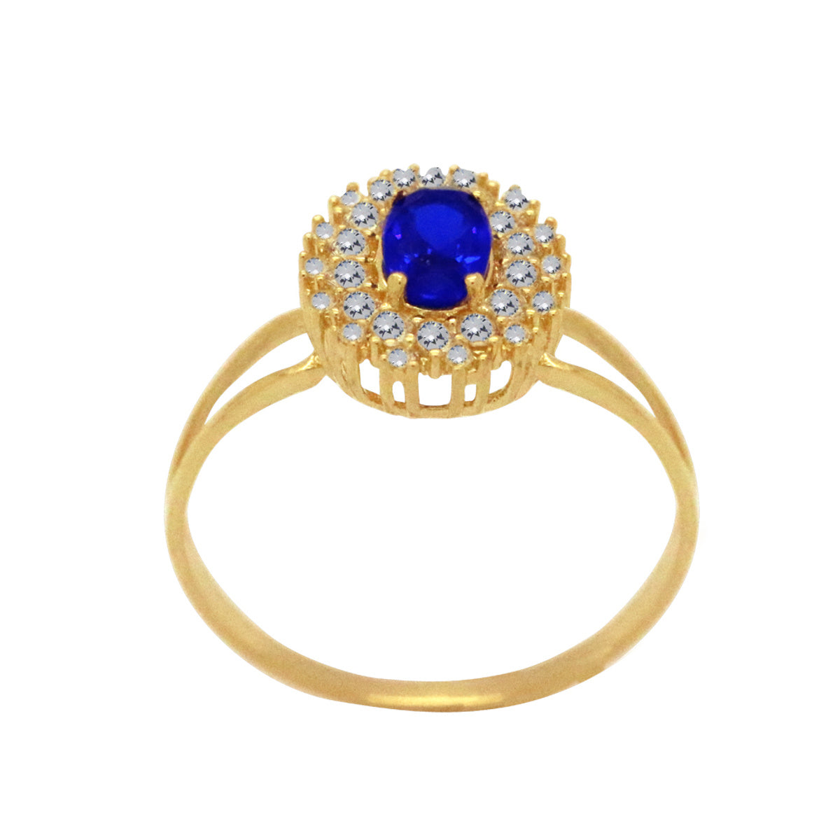 Anel Aro Duplo Pedra Zircônia Oval 4x6 mm Borda Dupla Cravejada em Ouro 18K