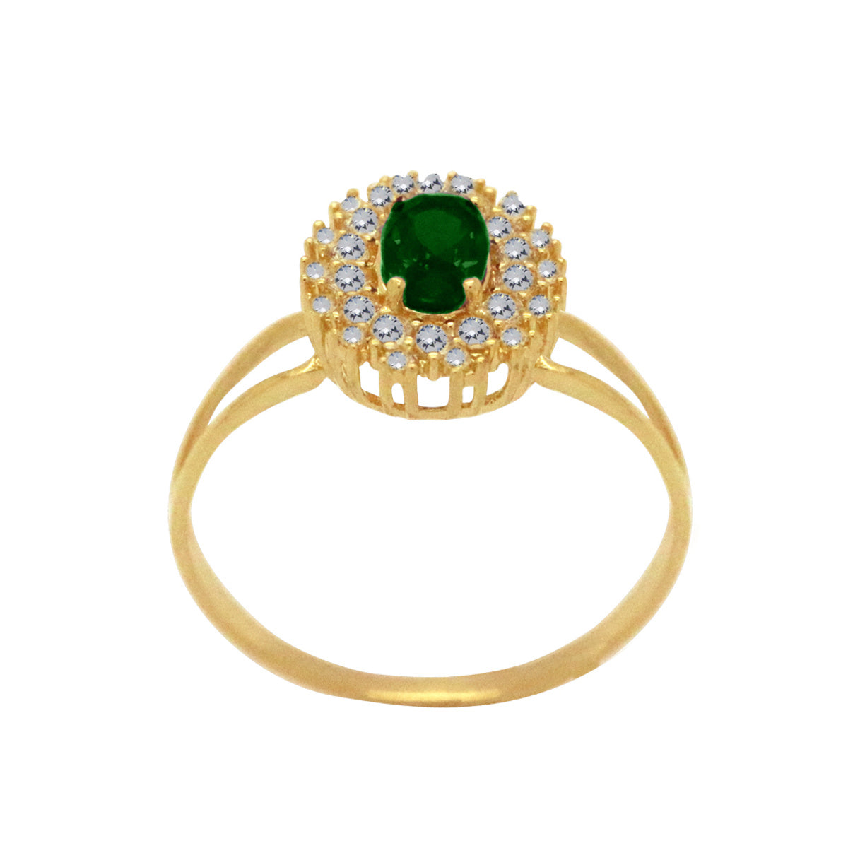 Anel Aro Duplo Pedra Zircônia Oval 4x6 mm Borda Dupla Cravejada em Ouro 18K