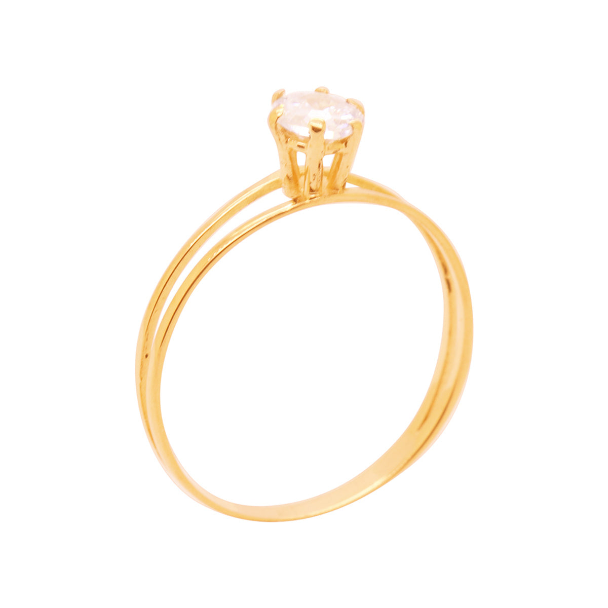 Anel Aro Duplo Solitário Redondo Zircônia Branca 4,5 mm em Ouro 18K