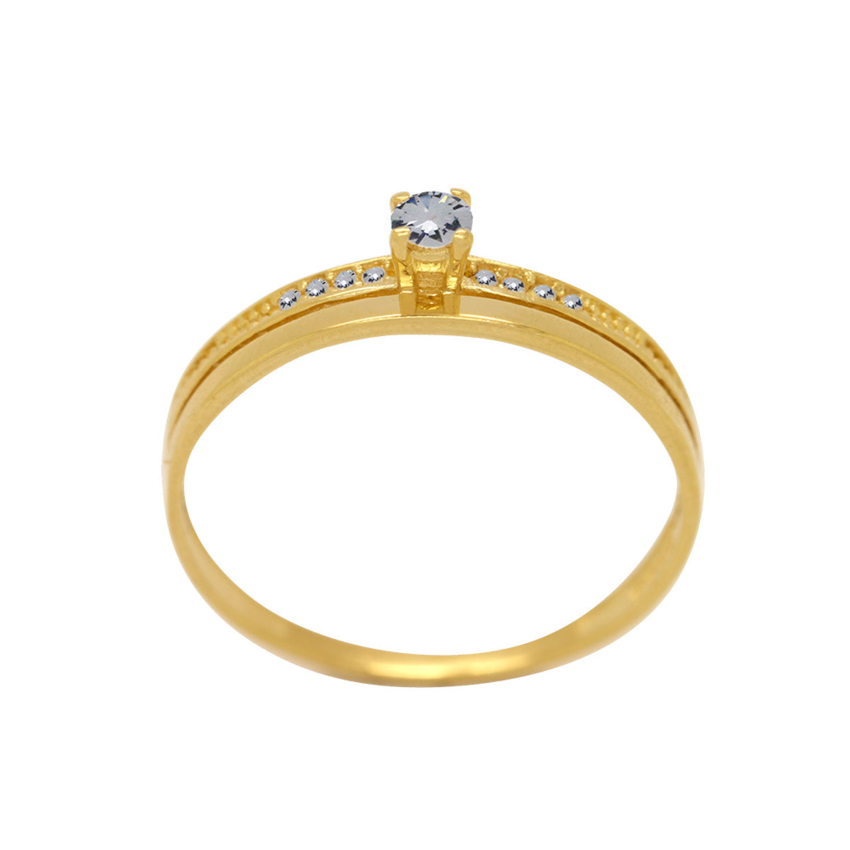 Anel Aro Duplo Solitário Zircônia 3 mm Lateral Cravejada em Ouro 18K