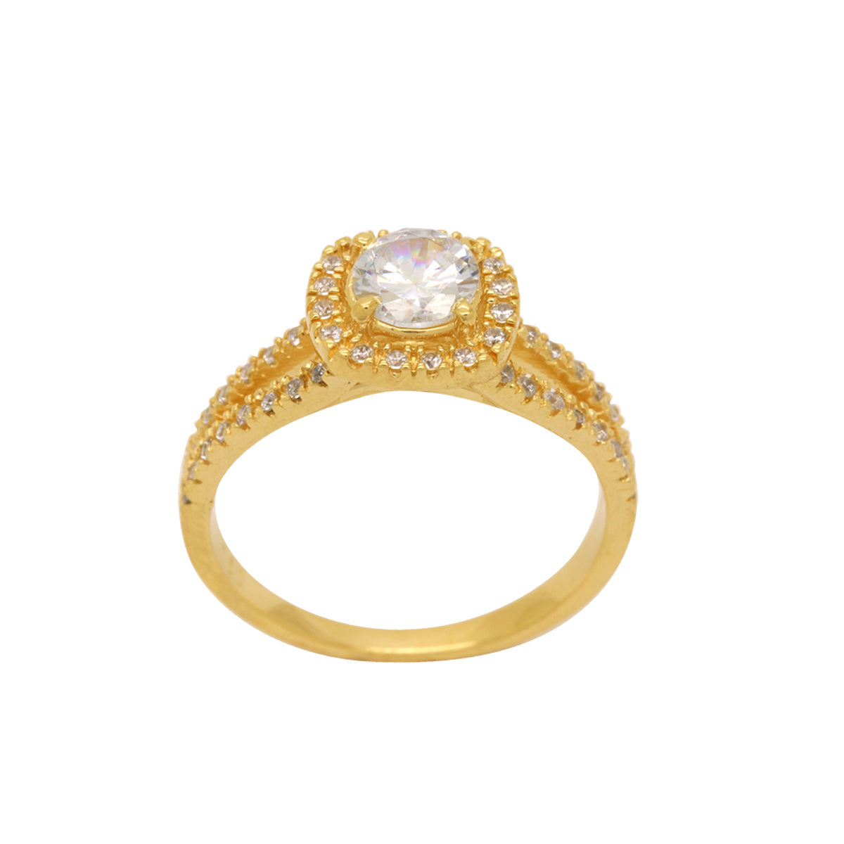 Anel Aro Duplo Solitário Zircônia Branca 6 mm em Ouro 18K