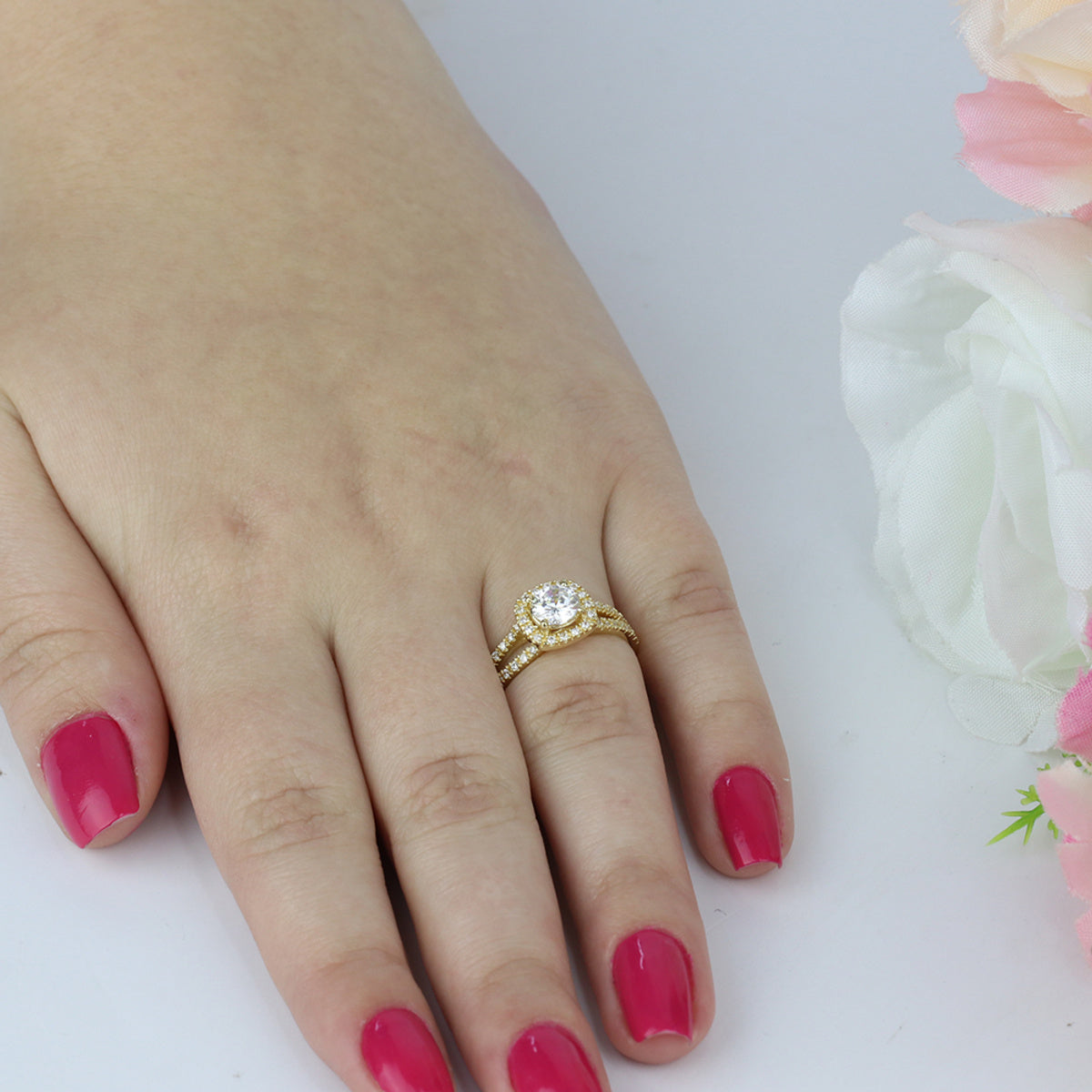 Anel Aro Duplo Solitário Zircônia Branca 6 mm em Ouro 18K
