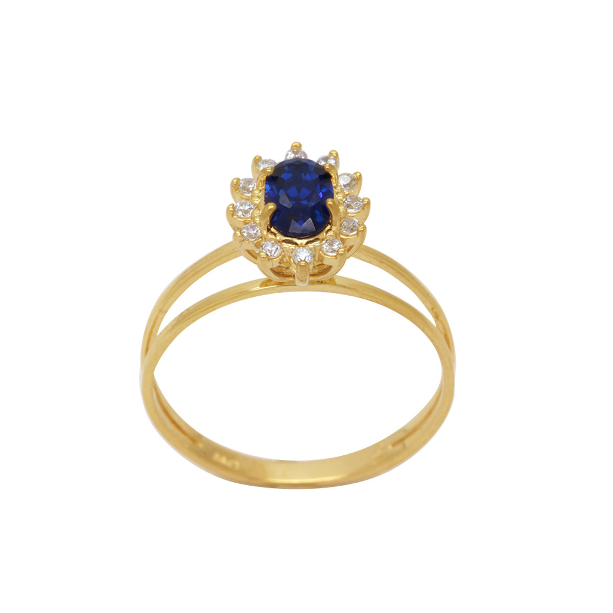 Anel Aro Duplo Zircônia Oval Borda Cravejada em Ouro 18K
