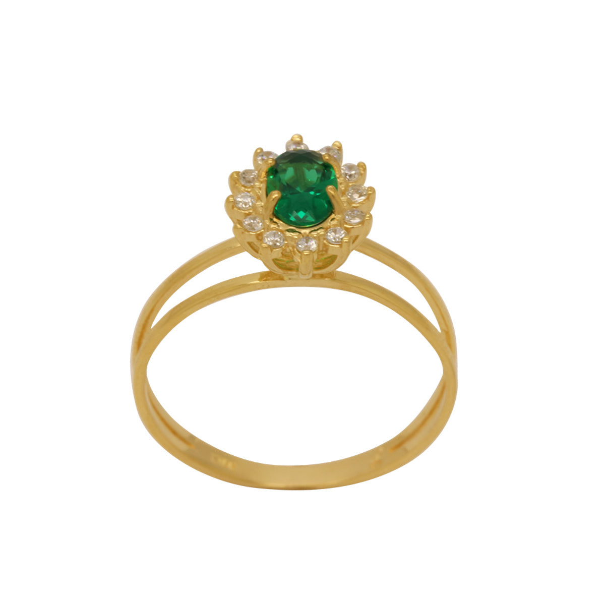Anel Aro Duplo Zircônia Oval Borda Cravejada em Ouro 18K