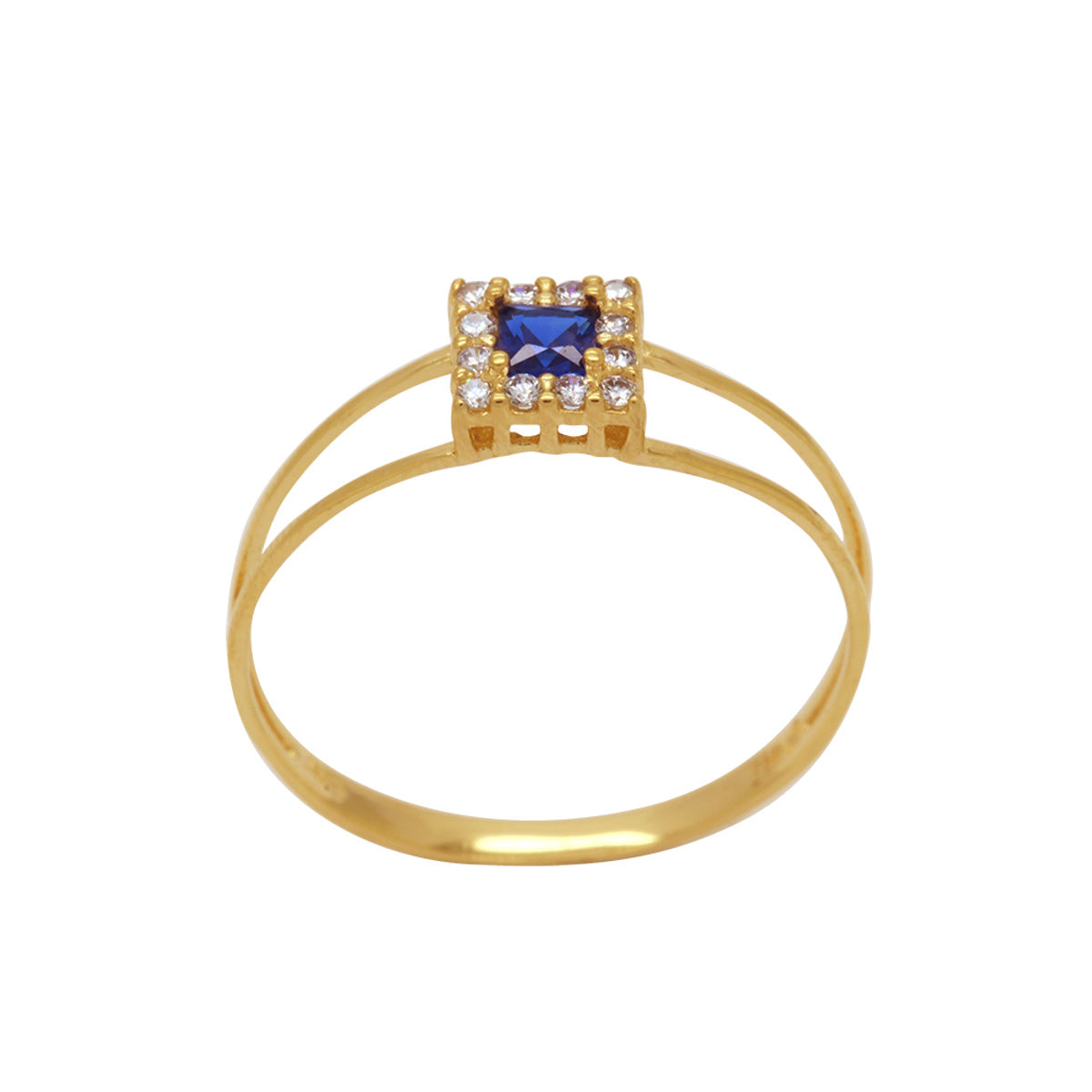 Anel Aro Duplo Zircônia Quadrada 3 mm Borda Cravejada em Ouro 18K