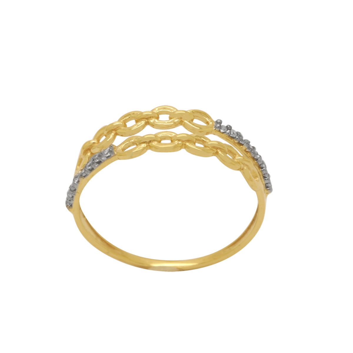 Anel Aro Duplo Zircônias Brancas em Ouro 18K