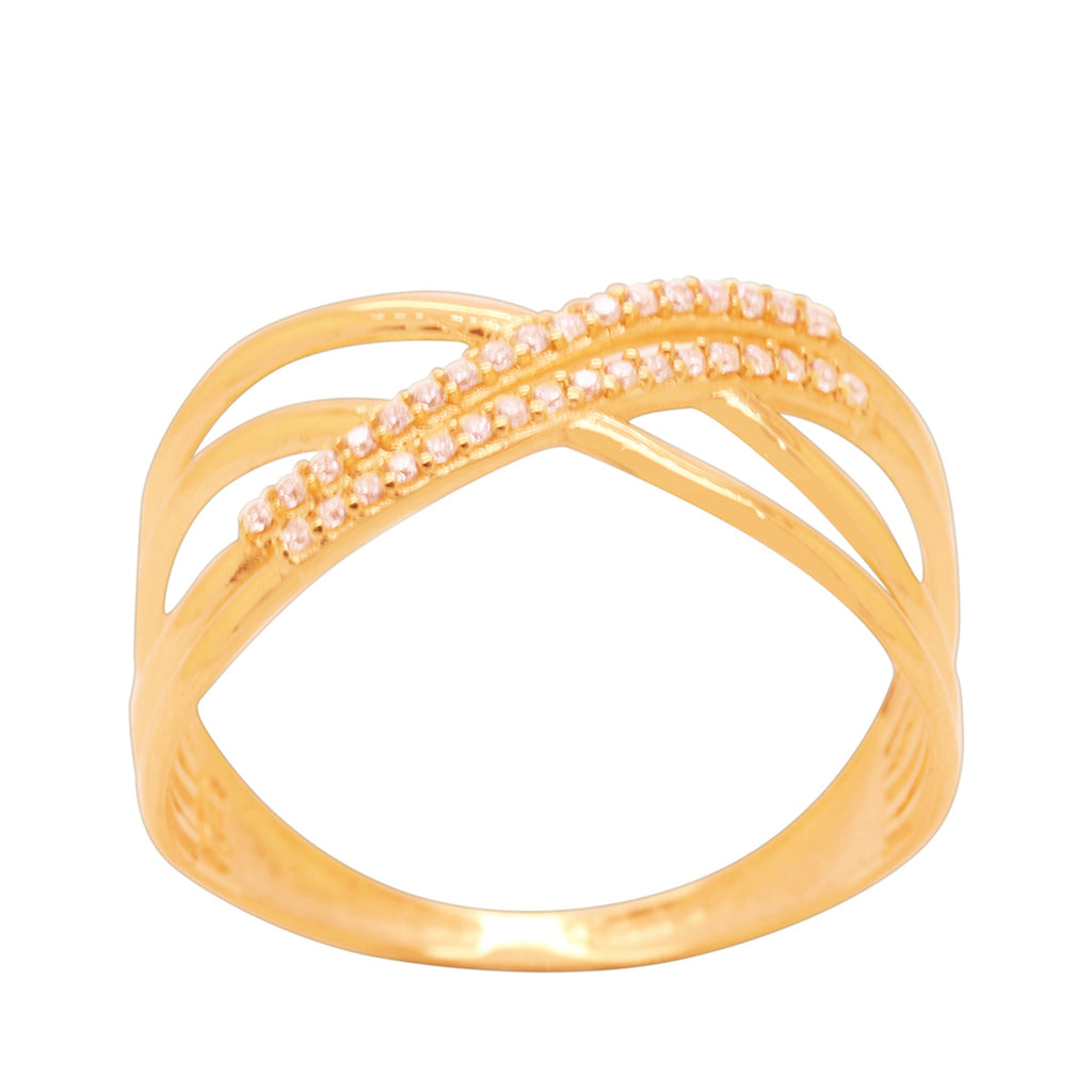 Anel Aro Duplo Zircônias Brancas Rodinado em Ouro 18K