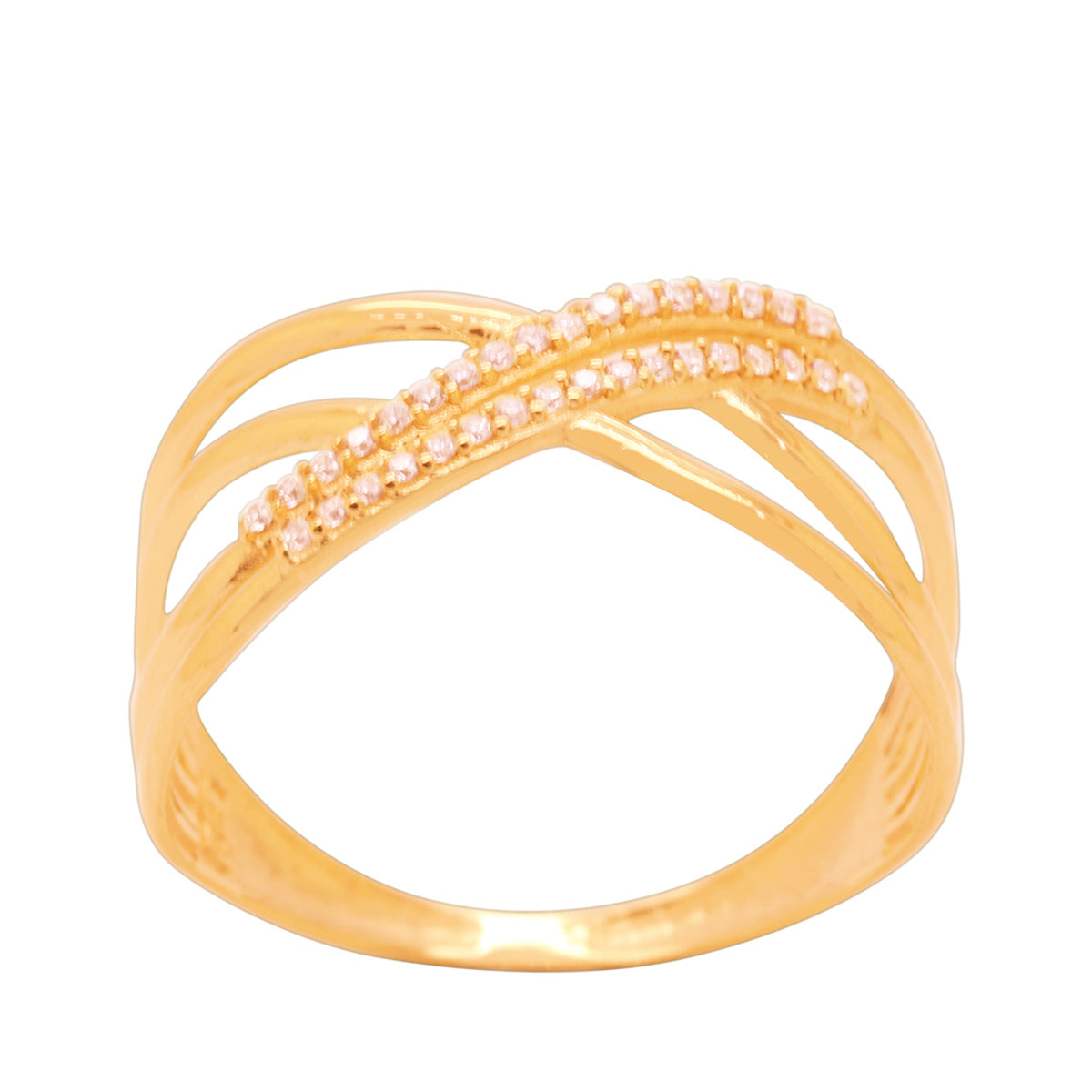 Anel Aro Duplo Zircônias Brancas Rodinado em Ouro 18K