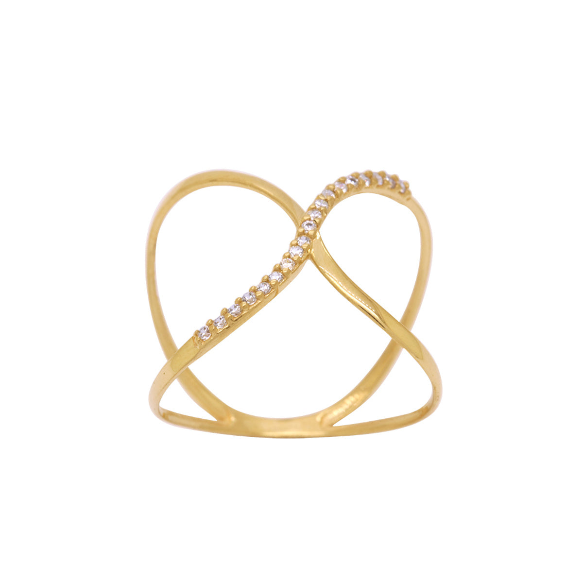 Anel Aro Entrelaçado Cravejado Zircônias em Ouro 18K