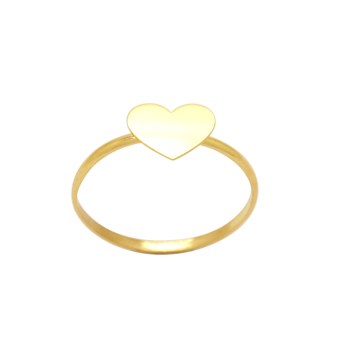Anel Aro Fino Chapa Coração em Ouro 18K