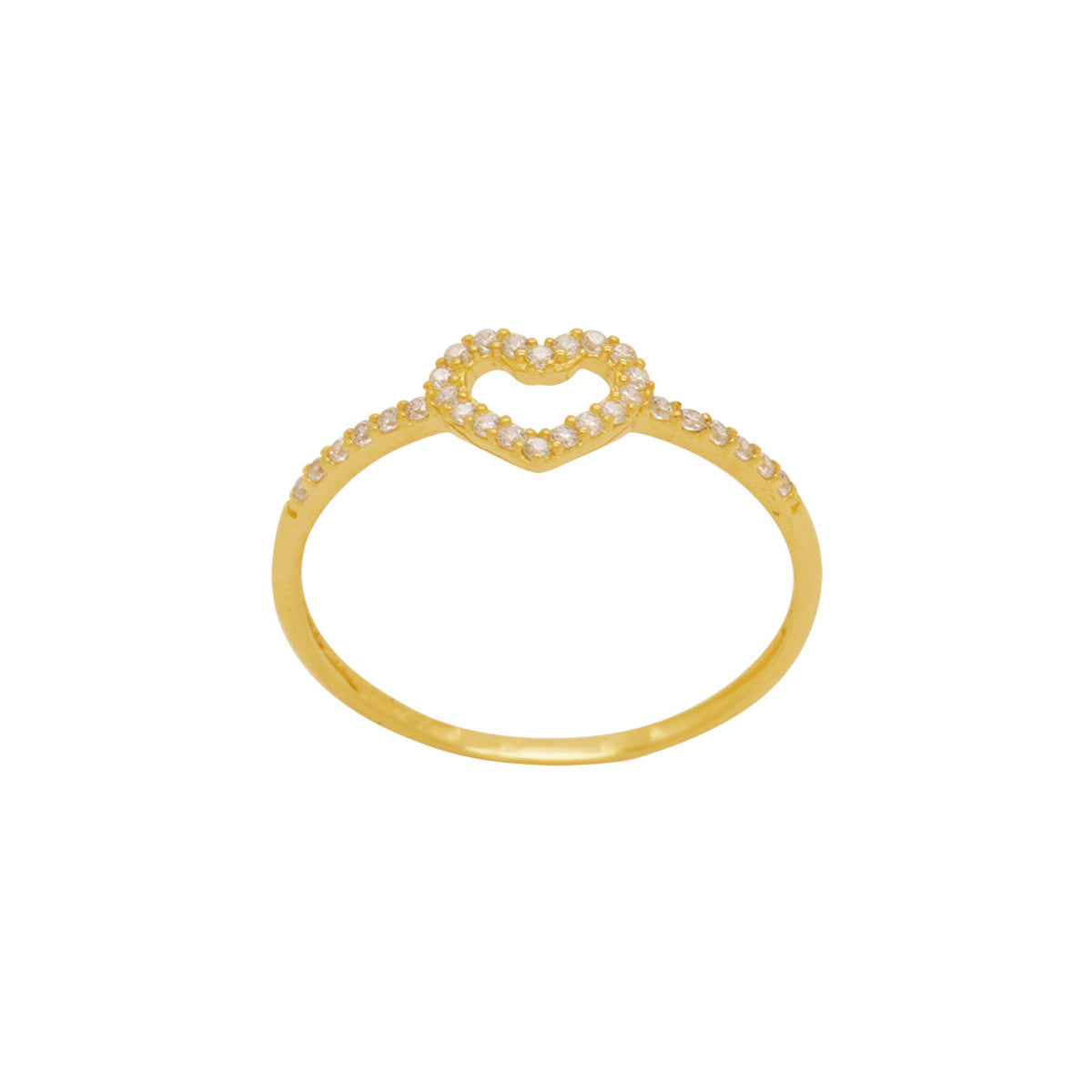 Anel Aro Fino Coração Zircônias Brancas em Ouro 18K
