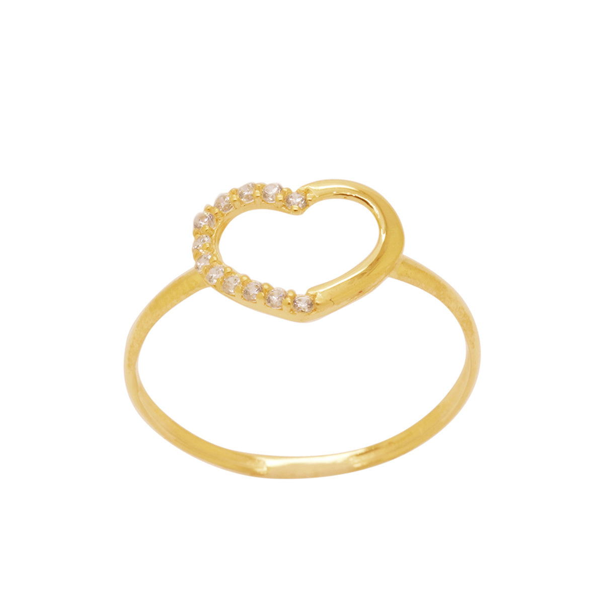 Anel Aro Fino Coração Zircônias Brancas em Ouro 18K