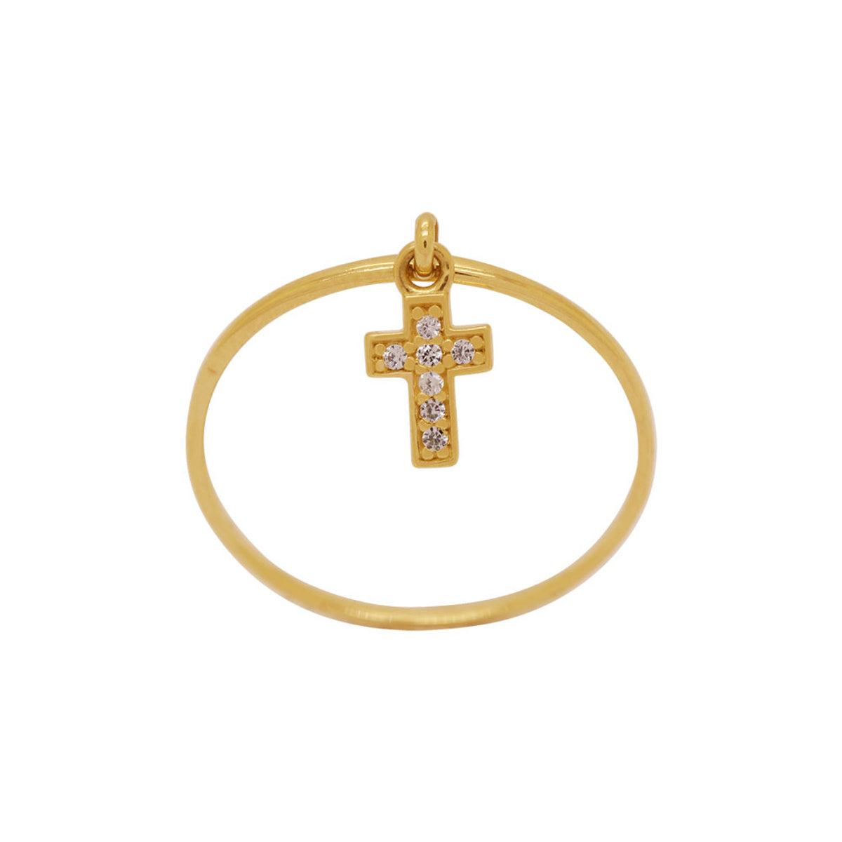 Anel Aro Fino Cruz Zircônias Brancas em Ouro 18K