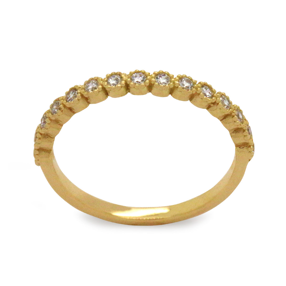 Anel Aro Fino Estilo Meia Aliança Cravejado Zircônia em Ouro 18K