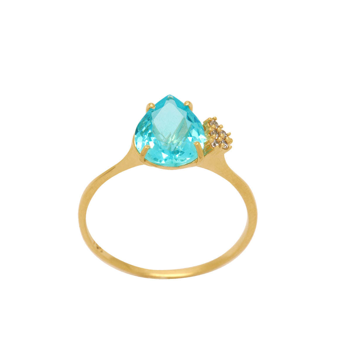 Anel Aro Fino Gota Cristal Azul 8x10 mm em Ouro 18K