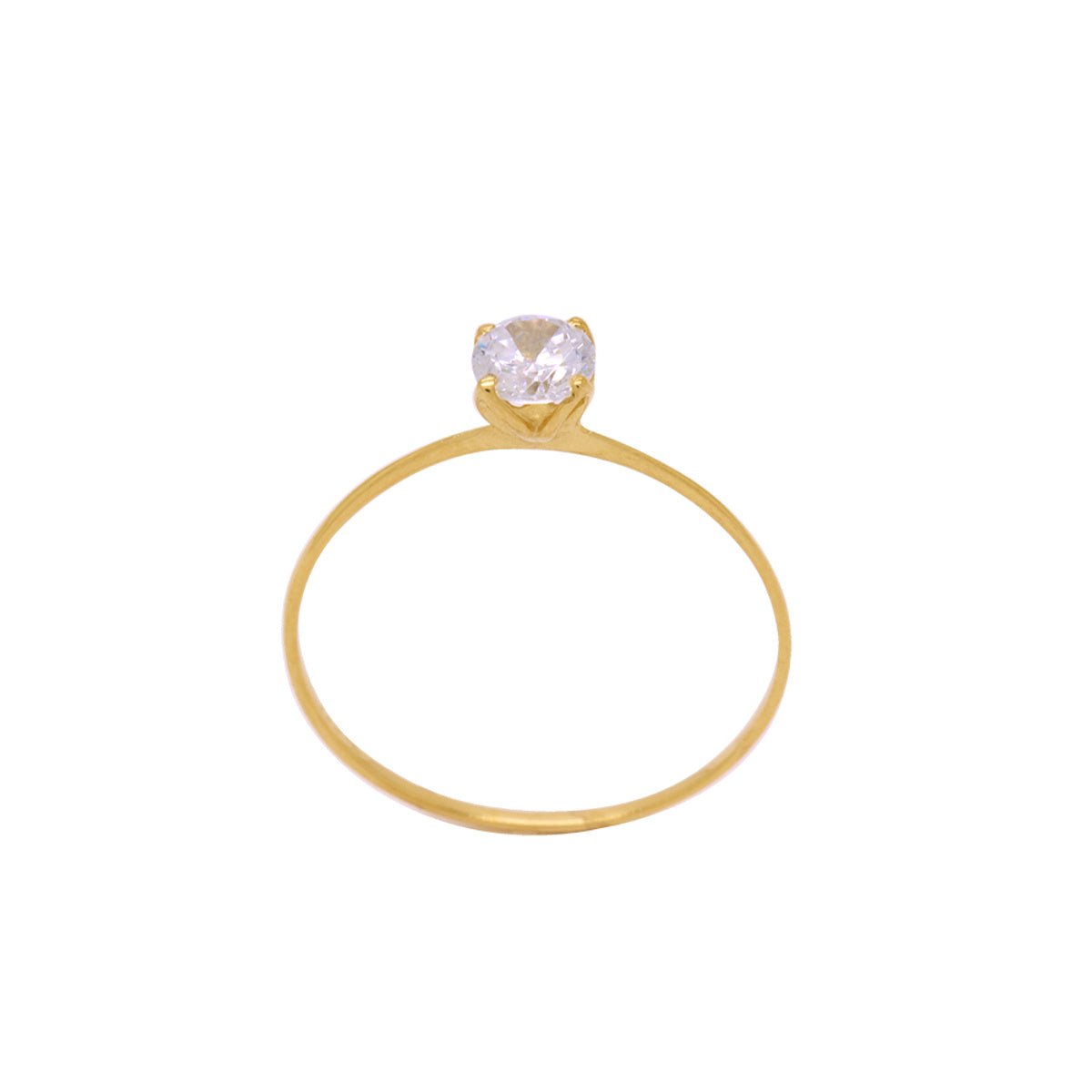 Anel Aro Fino Solitário Redonda Zircônia Branca 4,5 mm em Ouro 18K