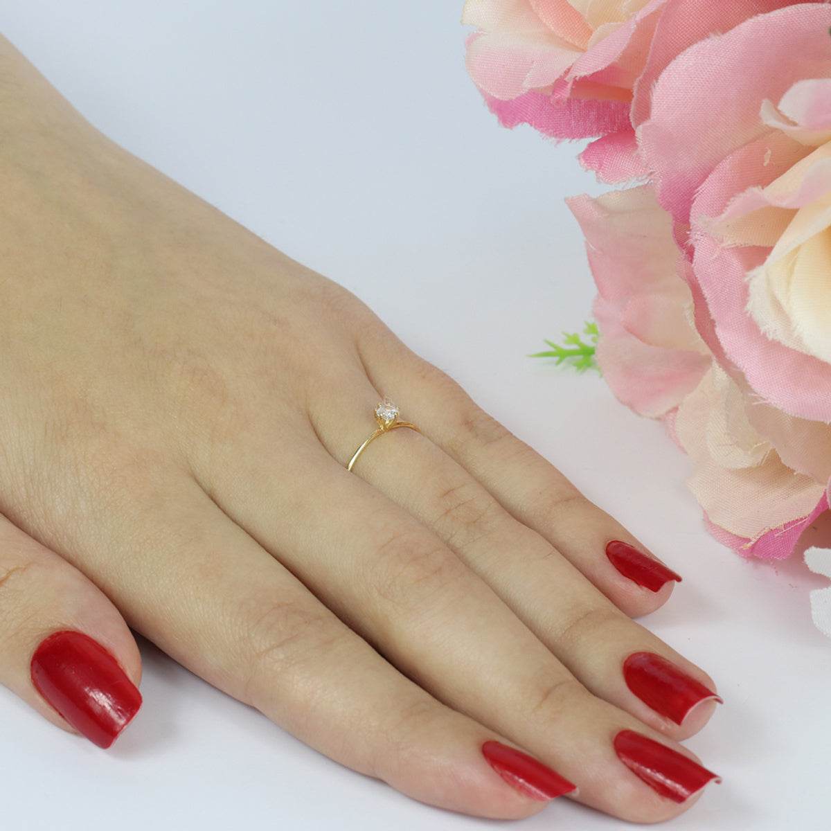 Anel Aro Fino Solitário Zircônia Branca 3 mm em Ouro 18K