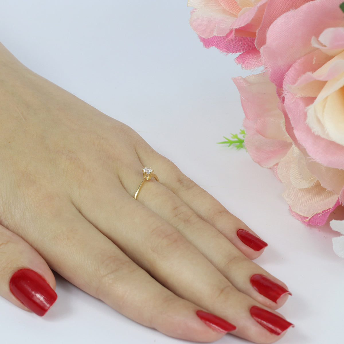 Anel Aro Fino Solitário Zircônia Branca 3 mm em Ouro 18K