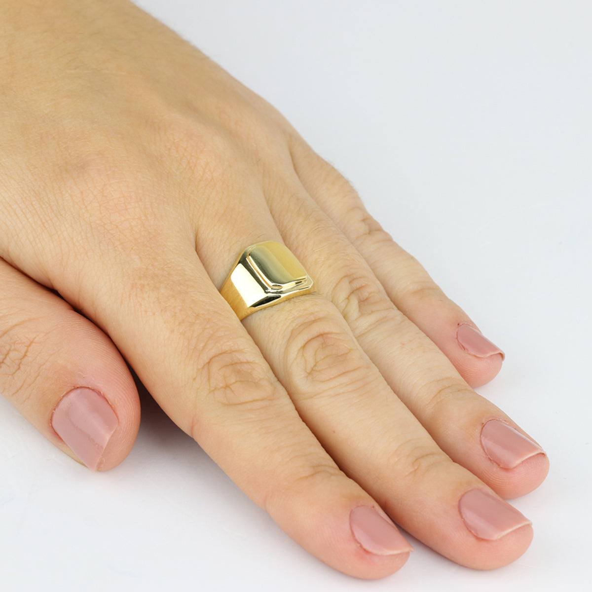 Anel Aro Largo Chapa Retangular em Ouro 18K