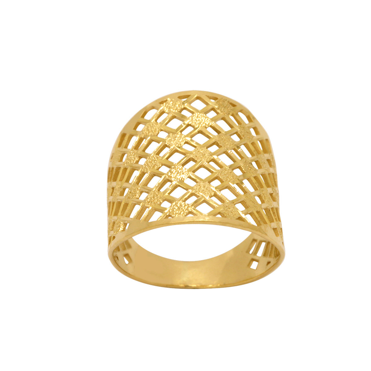 Anel Aro Largo Quadrados Vazados e Granitados em Ouro 18K