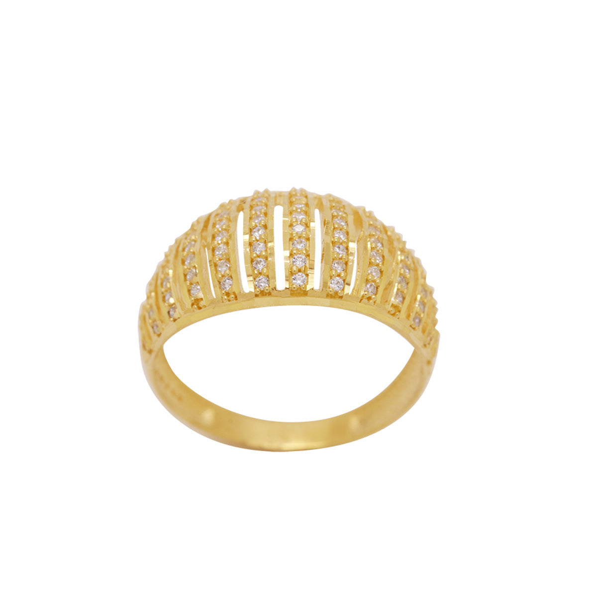 Anel Aro Largo Zircônias Brancas em Ouro 18K