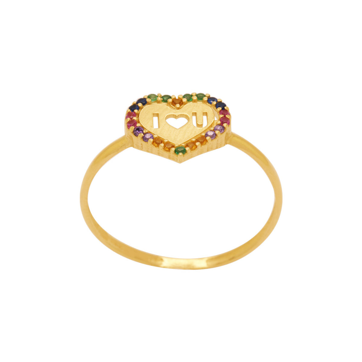 Anel Aro Simples Coração Zircônias Brancas em Ouro 18K