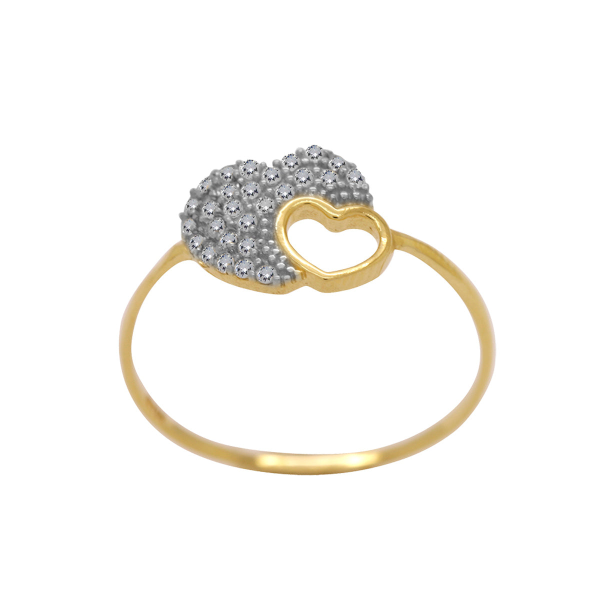 Anel Aro Simples Corações Liso Vazado e Cravejado Zircônias em Ouro 18K