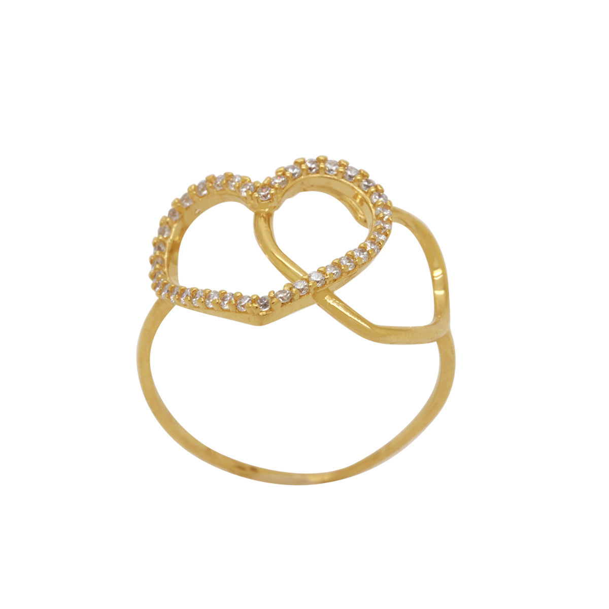 Anel Aro Simples Corações Zircônias Brancas em Ouro 18K