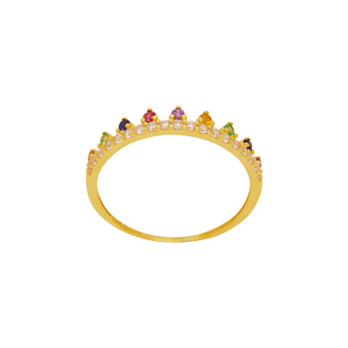 Anel Aro Simples Coroa Zircônias Coloridas em Ouro 18K