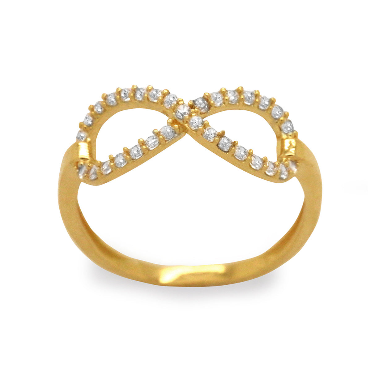 Anel Aro Simples Infinito Cravejado Zircônias em Ouro 18K