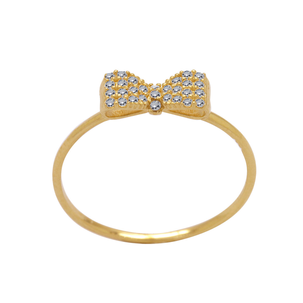 Anel Aro Simples Laço Pequeno Cravejado Zircônias em Ouro 18K