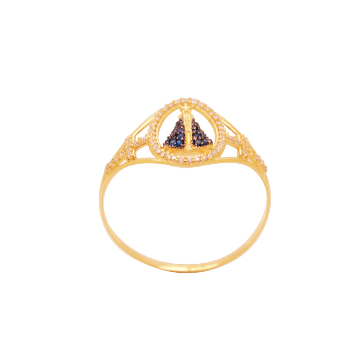 Anel Aro Simples N. Sra. Aparecida Zircônias Azuis em Ouro 18K